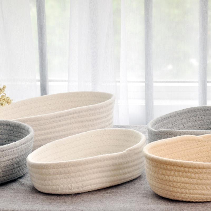 Hand Woven Basket Laundry Basket Storage Office Sundries Handmade Knitting Cotton Hamper