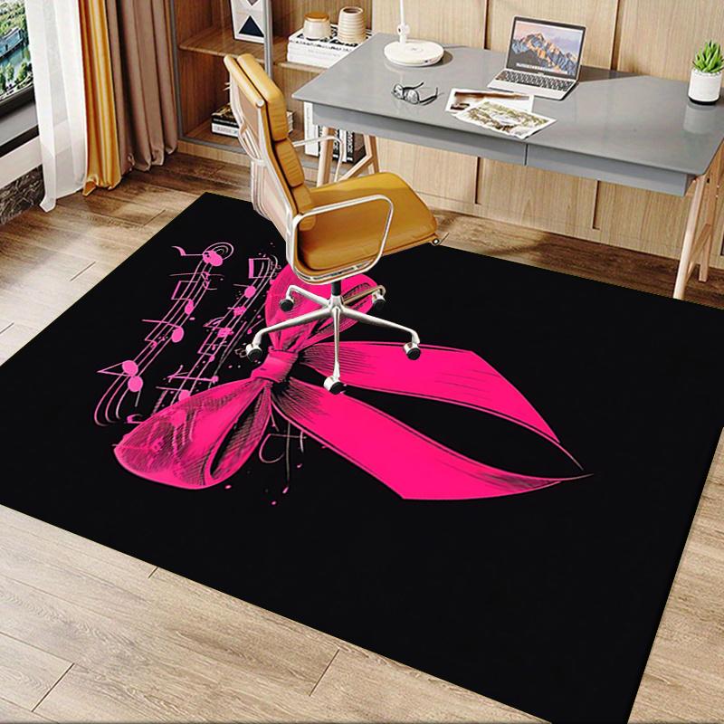 Pink Bow with Musical Notes Chair Mat Office Carpet, Oversized Rug for Home Decor, Sofa Mat, Desk Pad Gift, Suitable for Bedroom, Living Room