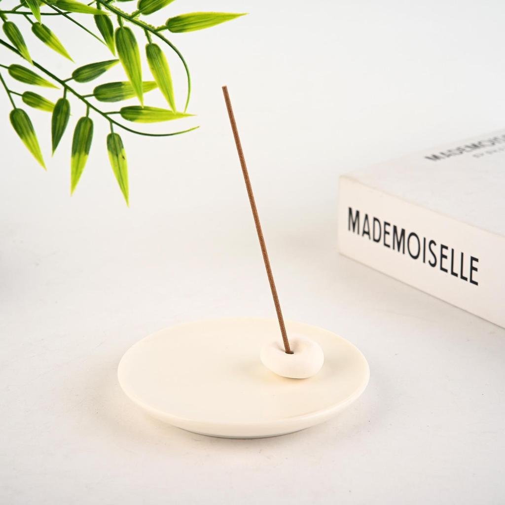 Plain Ceramic Donut Incense Holder: Stylish Mini Desktop Burner for Home & Bedroom Healing