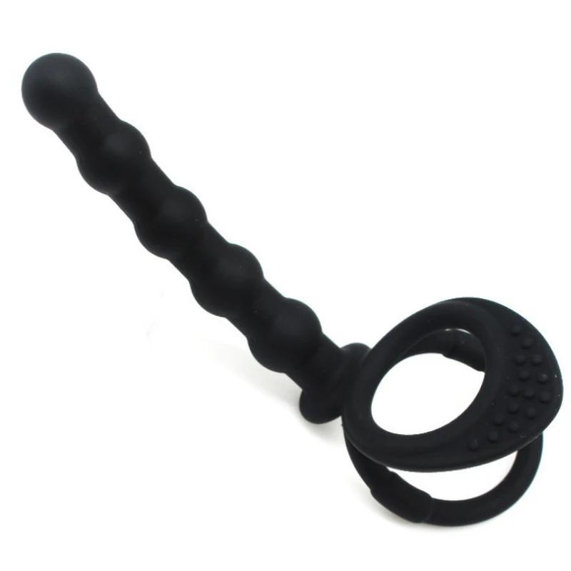 Double Penetration Dildo Rings Strap On Penis Delayed Ejaculation Anal Beads Butt Anus Vaginal Massager Sex Toys For Men Couples