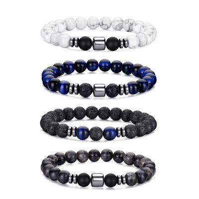 Set di bracciali con perline in pietra naturale per donna uomo gioielli lapislazzuli pietra lavica naturale occhio di tigre bracciali di coppia con perline