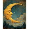 Fantasy Mondsichel Leinwandbild für Wohnzimmer Heimdekoration Mond am Sternenhimmel Poster Druck Abstrakte Wandkunst