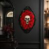 Halloween Spider Web Skull Decor Gothic Wall Decoration, Vintage Red Rose Frame Sculpture, Ornament Horror Art for Holiday Party Spooky