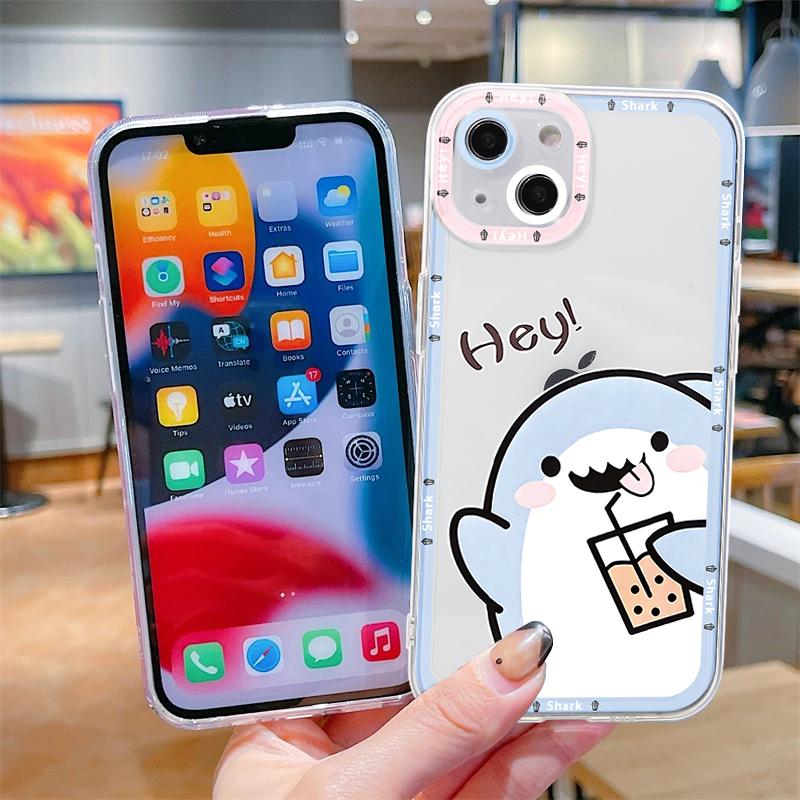 Funny Cartoon Animal Clear Phone Case For iPhone 11 14 Pro 13 12 Mini SE 3 SE 2020 7 8 Plus X XR XS Max Matte Soft Cover Fundas