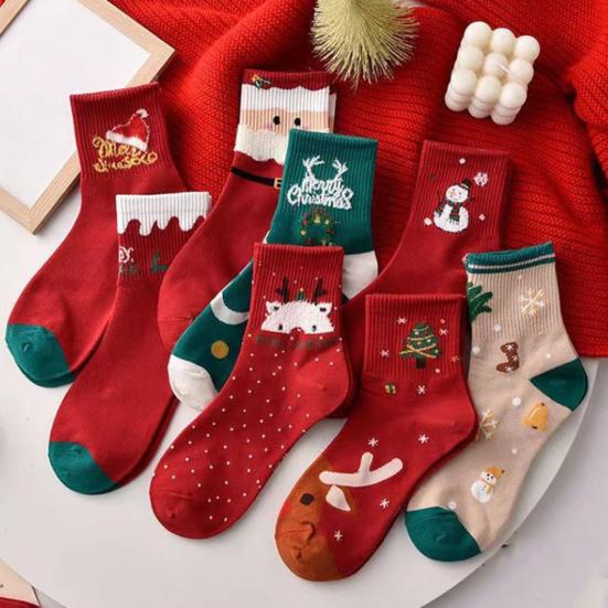 5 Pairs Christmas Socks Autumn Winter Moisture Wicking Breathable Reindeer Santa Claus Mid-calf Socks Men Women Stretch Sports Casual Crew Socks