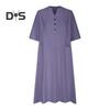 Summer Spring Dress with Pockets Buttoned V Neck Pleated Loose A-line Hem Half Sleeves Solid Color Midi Dress for Daily Wear Party Dating