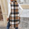 Sleeveless Turn Down Collar Plaid Mid Length Women S Vest