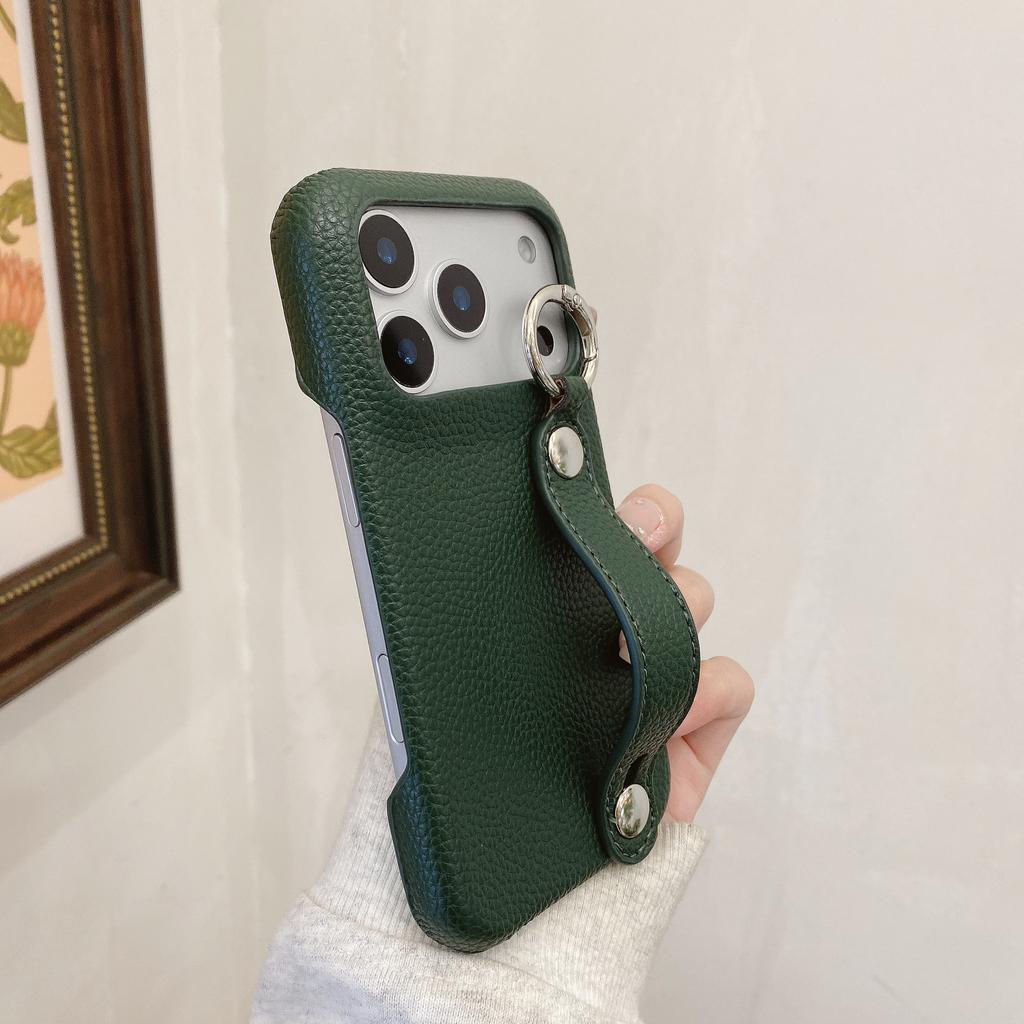 Lychee Ring Holder Stylish Wristband PU Leather Phone case For iPhone 17 Pro Max 16 Plus 15 14 13 12 kickstand Shockproof Cover