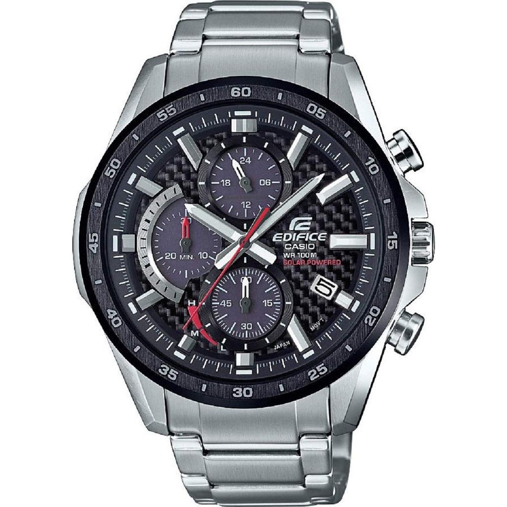 Casio EDIFICE CHRONOGRAPH Analog Black and Silver EQS-900DB-1A Men's Solar-Powered Watch, Waterproof