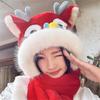 Dragon & Lion Dance Scarf Hat for Women Plush Ear Flap Hat for Girl Universal Windproof Warm Hat for Outdoor Activity