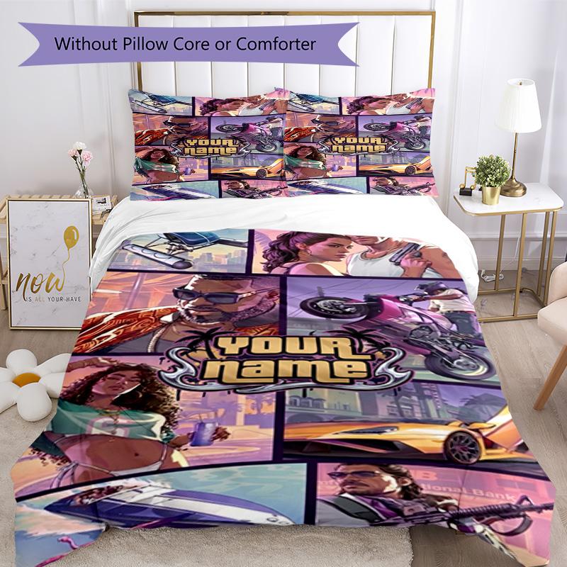 Gta Customize Your Name Bed CoverBed Suitable for Study room Wrinkle Resistant Bedroom Decor Best for Christmas