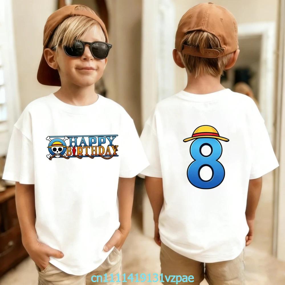 One Pieces Boy Girl TShirt Summer Kids Top Anime Birthday Number Theme 110 Years Old Cartoon Tees Kid Birthday Gifts