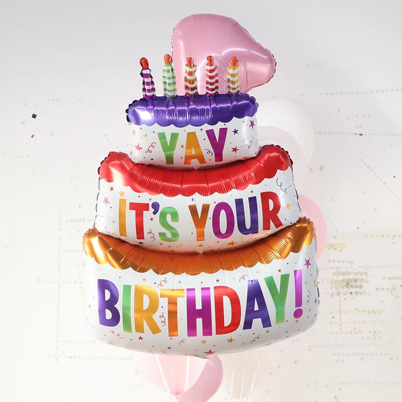 1PCS 31IN Cute Pink Bear Holding Cake Shaped Aluminum Balloon Birthday Party Decoration Aluminum Film Balloon Birthday Gift Ball