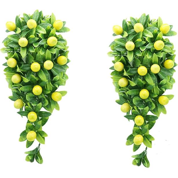 2 Pack Artificial Teardrop Wreath, 15.7 Inch Realisric Greenery Teardrop Swag with Orange, Lemon, Peach,