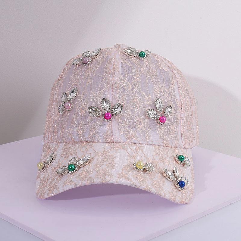 New bright lace mesh breathable casual baseball cap with diamonds versatile elegant temperament rhinestone hat