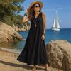 2026 Summer European and American New Sleeveless V-neck Cotton and Linen Long Dress Beach Vacation Style Solid Color Dress