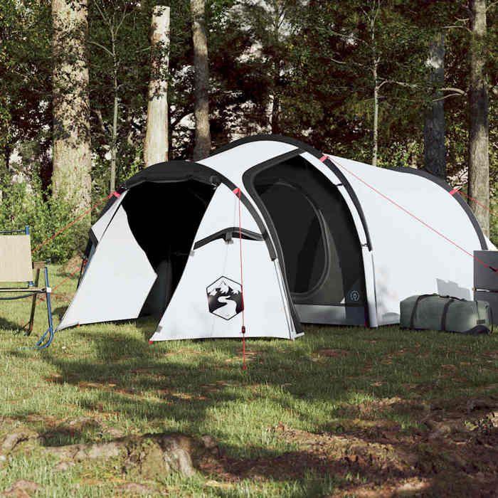 VidaXL Camping Tent 4 Person, Shade Tent with Bag, Portable Awning with Sidewalls for Hiking, White 94393