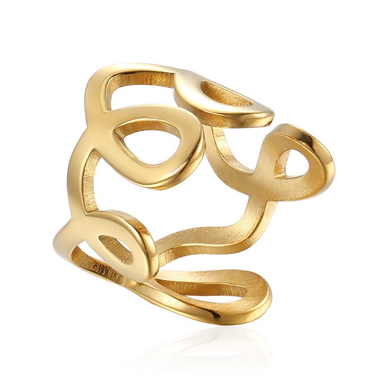 Elegant Gold Hollow Stainless Steel Adjustable Fashion Ring