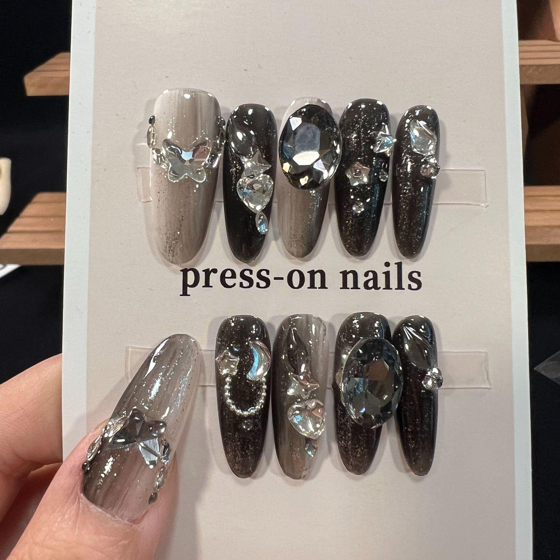 

Mystical Black Butterfly Gradient French Nail Art - Hot Selling, Handmade, Mysterious Style with Sexy Allure. Large