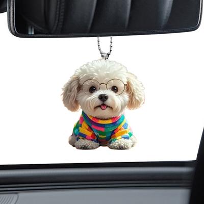 Cute Puppy Pendant Car Mirror Hanging Ornament Acrylic Dog Keychain Christmas Tree