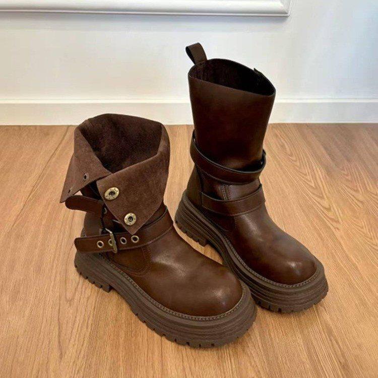 Short Boots Martin Boots Summer and Autumn Western Brown Xinjiang Travel New Boots Medium Tube Women's Retro 2025 Niche Thick Sole