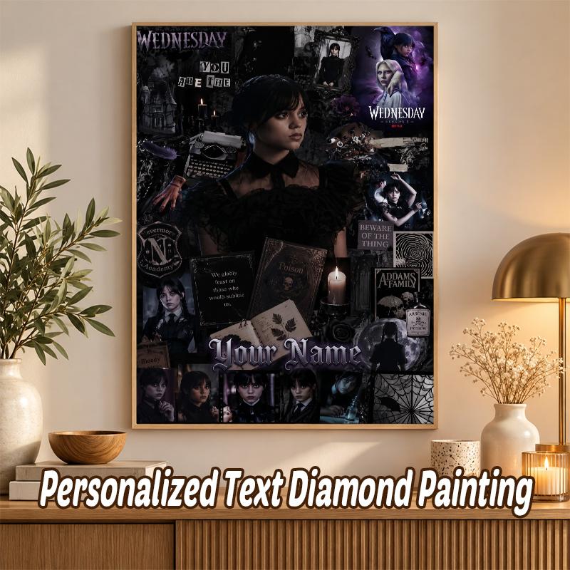 Wednesday Addams Custom Name Text 5D Diamond Painting Kit DIY Full Drill Diamond Art Decoration