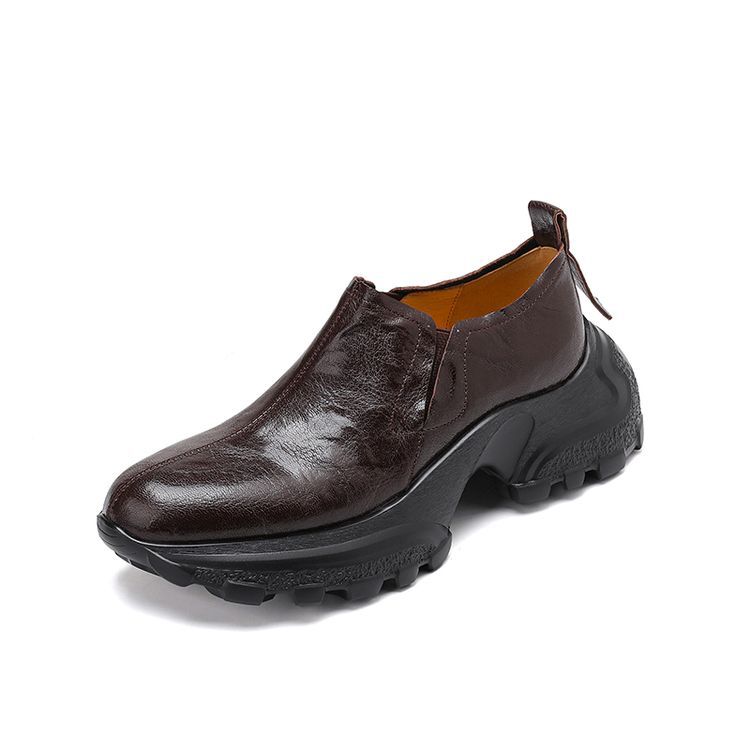 First Layer Sheepskin Muffin Thick-soled Loafers 2025 Spring New High-heeled Leather One-pedal Thick-heeled Deep-mouth Single Shoes