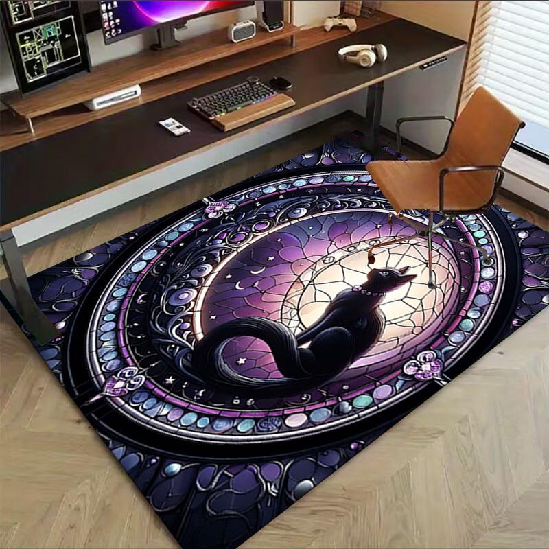 1PC Stained Glass Cat Extra Large Non Slip Floor carpet, Office, family, Studio Large Area Rug Indoor Rugs, Bold Statement Piece