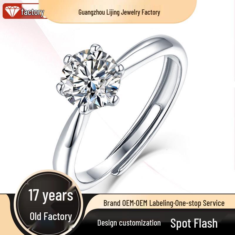 

In-Stock Fresh & Sweet Moissanite Six-Claw 925 Silver Women s Fashion Ring Adjustable