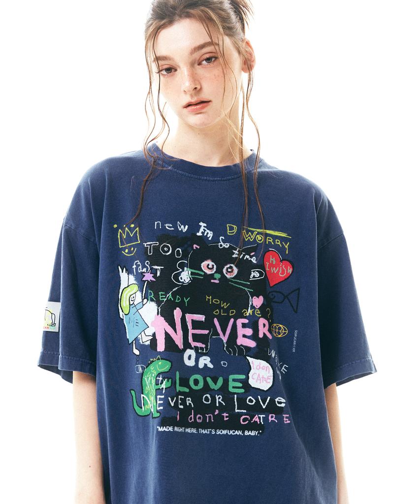 Soipeuyukaen Oversized Loose Fit Pigment Print T-Shirt