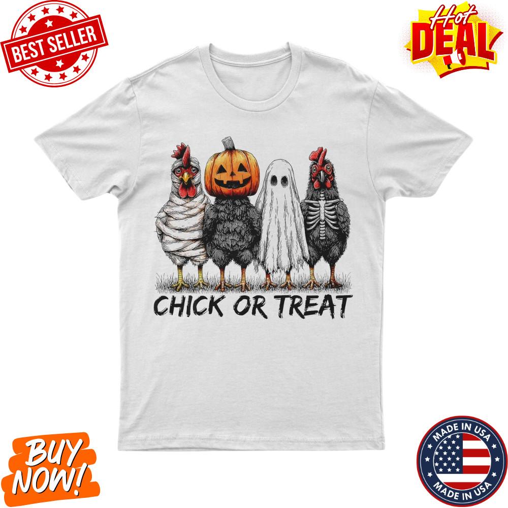 Chick Or Treat Halloween Pumpkin Ghost Spooky Funny Chicken T-Shirt Size S-5XL