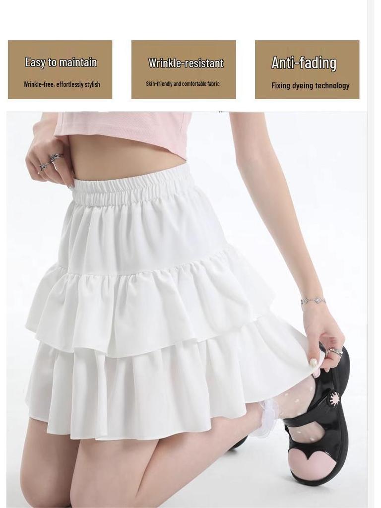 Black High Waist A-line Puffy Skirt for Women, Summer 2026 Trendy Short Umbrella Cake Skirt