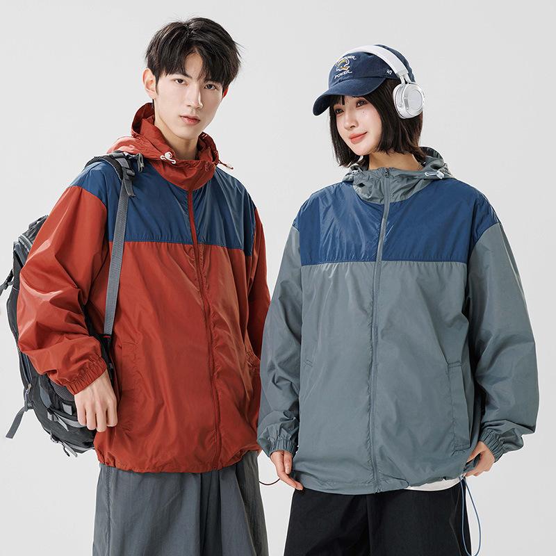 Fashion sunscreen clothing men and women models summer thin section of ice silk breathable hooded couple sportswear cycling sunwear jacket