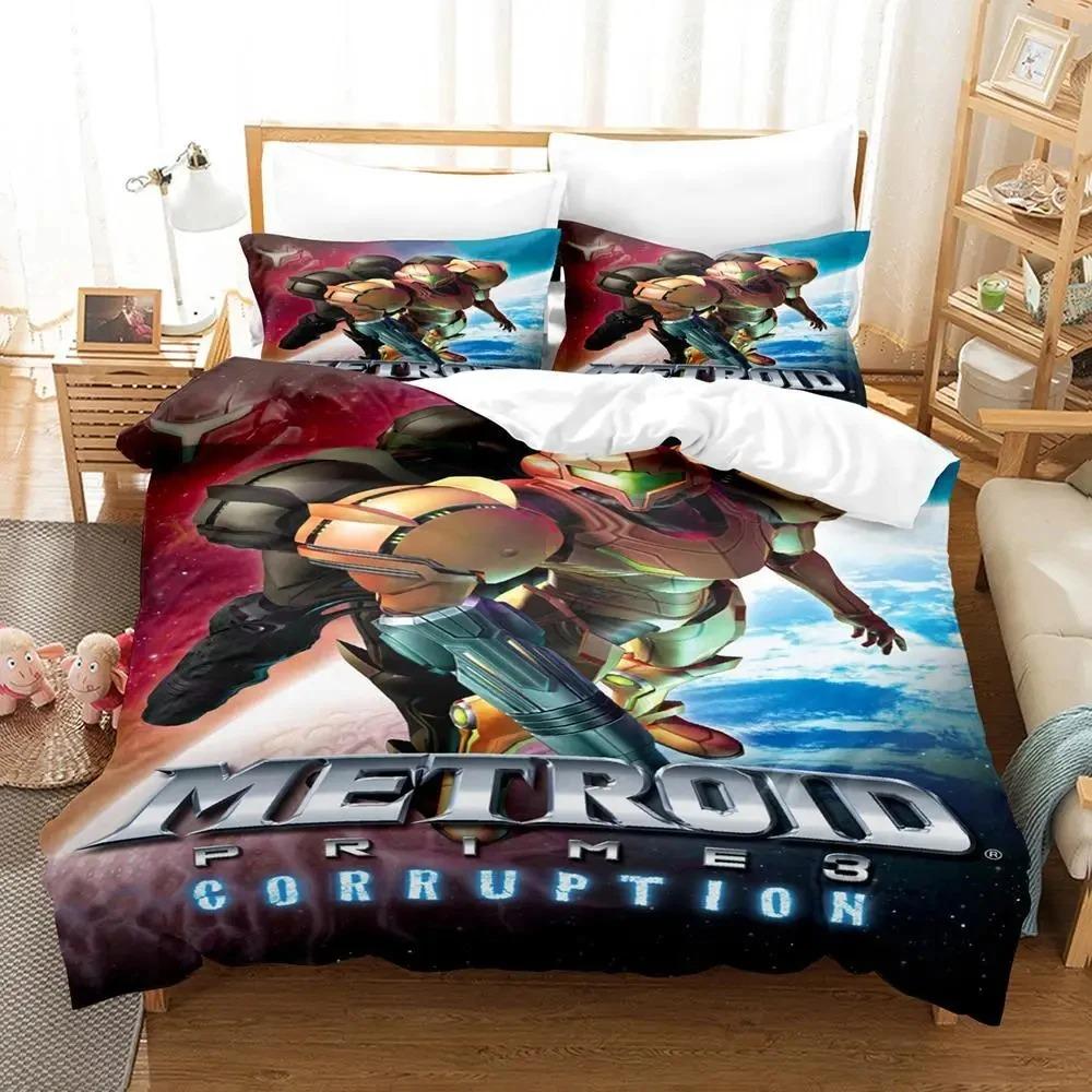 Metroid Prime Corruption Bedding Set Boys Girls Twin Queen Size Duvet Cover Pillowcase Bed Kids Adult Fashion Home Textileextile