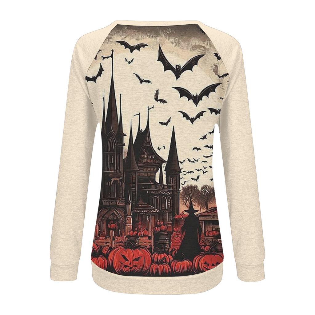 Women's Fashion Casual Long Sleeve Halloween Printed Round Neck Sweater Top