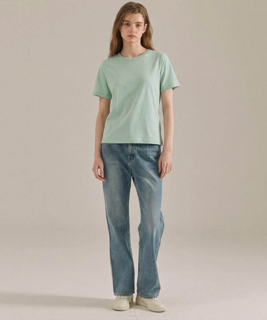 BASIC HOUSE Women'S Premium 40-Count Round Neck Short Sleeve T-Shirt Mint Lats0211