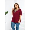 Camiseta feminina plus size de verão, renda, decote em V, cor sólida, camiseta de manga curta