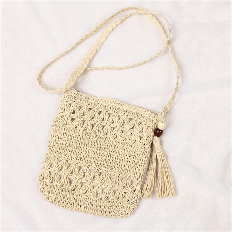 Borsa a Spalla in Paglia Casual da Spiaggia Borsa a Tracolla da Donna Borsa a Mano Versatile Forma Quadrata Borla Borsa in Rattan Intagliata Moda Alta Qualità