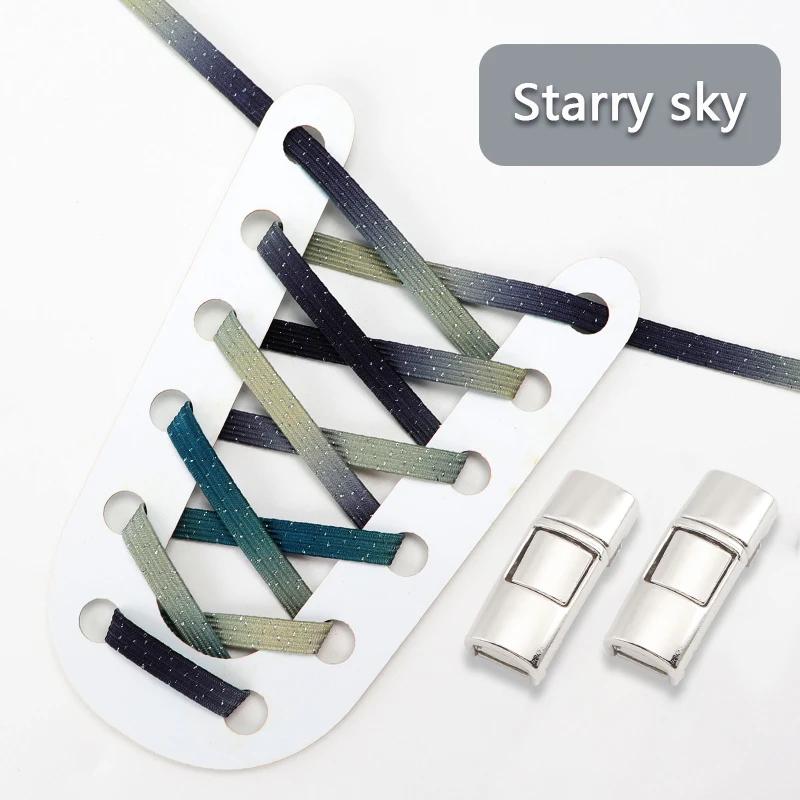 Lock Shoe laces without ties Elastic laces Sneakers Kids Adult Flat No Tie Shoelaces Rainbow Glitter Shoelace Shoes Accessories