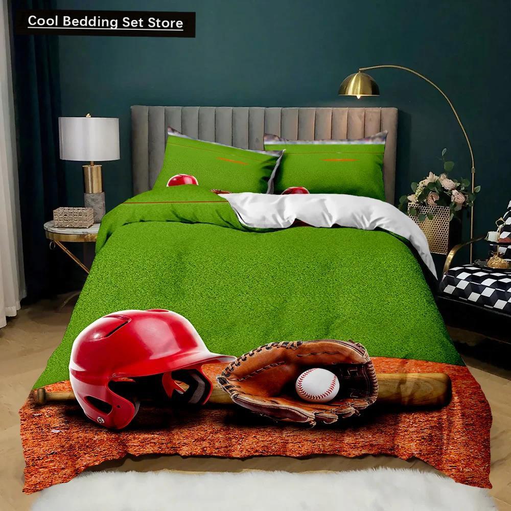 Set husă de plapumă baseball temă sportivă băieți copii set de lenjerie de pat 3D lenjerie de pat baseball mărime dublă queen king poliester husă de plapumă