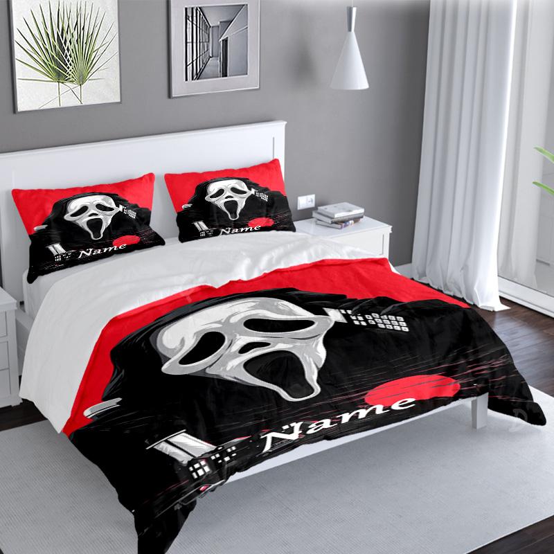 3PCS Custom Name Horror Characters Bedding Set Printed Duvet Cover Closure Includes 1 Duvet Cover & 2 Pillowcases for All Seasons Bedroom Decor