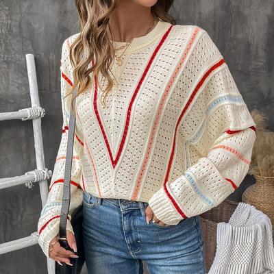 Women's Fashion Casual Fall Winter Stripe Print Long Sleeve O Neck Sweaters
