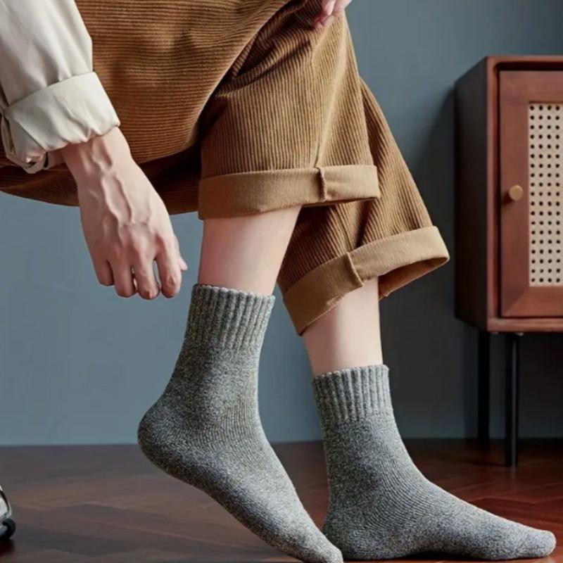 Men's Thick Warm Towel Socks 3 Pairs of Casual Solid Color Mid-calf Socks Winter Men's Socks