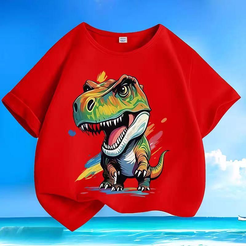 Summer New Style Children's Short-Sleeved Small Dinosaur Pure Cotton Loose-Fitting Casual Trendy T-Shirt