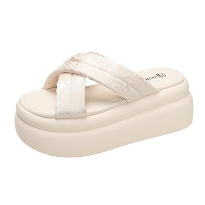 Fashion Summer Chunky Sandals New Women's Thick Bottom Wedge Heels Slides 7CM High Heels Platform Leather Casual Beach Flip Flops Woman