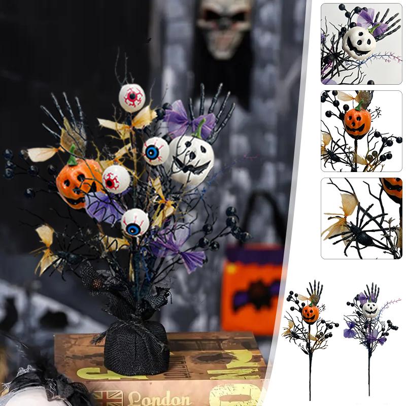 1PC Maple Leaf Arrangement Bookcase Decor With Pumpkin and Maple Leaves Home Artificial Black Tree Desktop Vase Filler Party