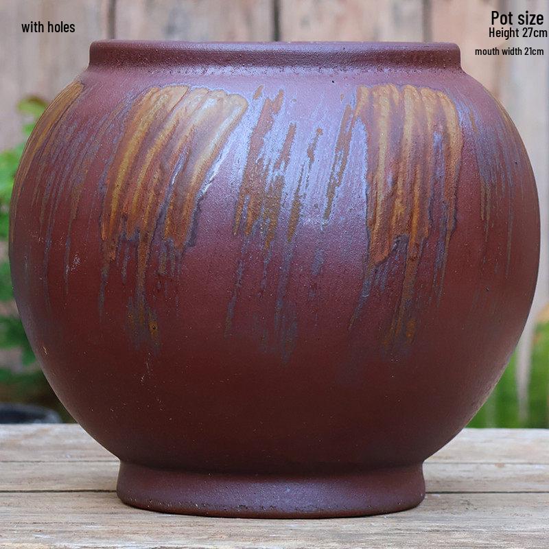 Handmade Coarse Pottery Flower Pot - Large Ceramic Jar for Bougainvillea & Hydrangeas