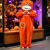 Cartoon Creature Costume Big Mouth Onesie Pajamas, Halloween Pumpkin Fleece Loose Fit Pajamas Hooded Unisex One Piece Sleepwear Loungewear