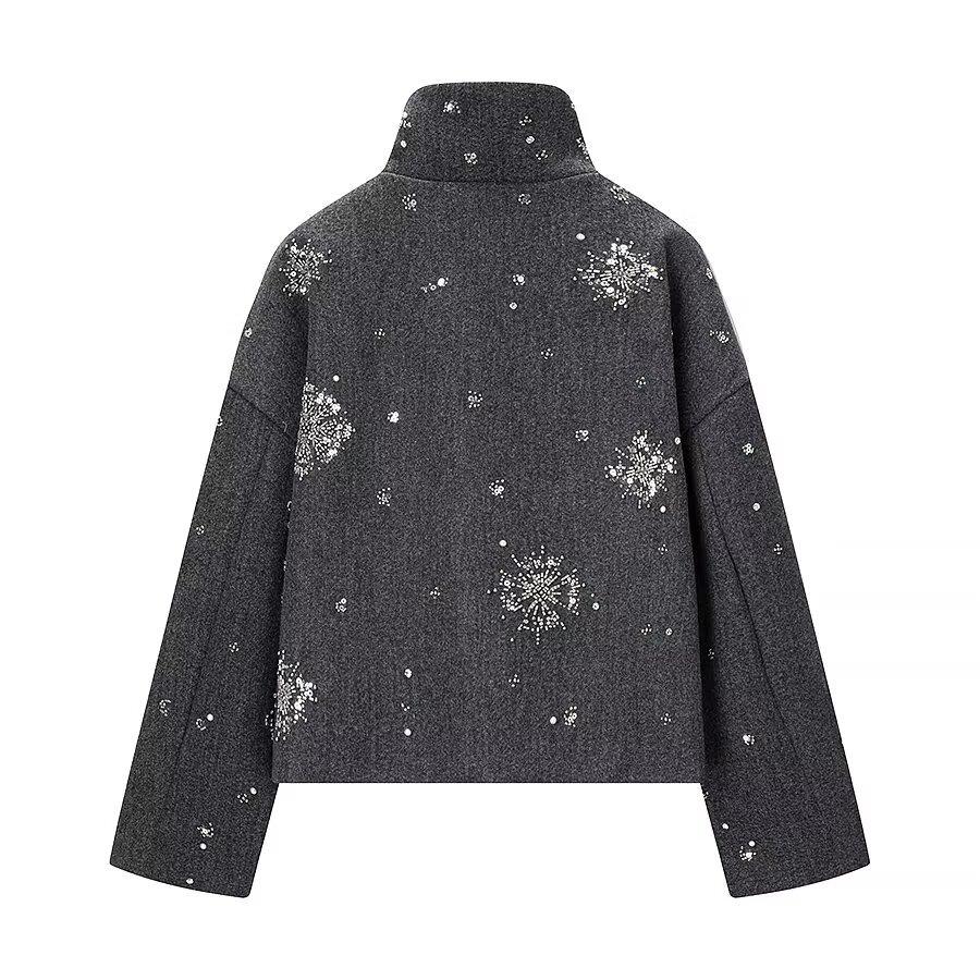 European and American style, new women's clothing, fashionable, casual, printed beaded woolen jacket