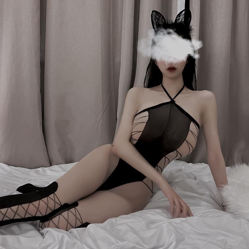 Shi Meisha: Sexy Crossover Suspender Breast Underwear Transparent One-Piece Silk Suit Silk